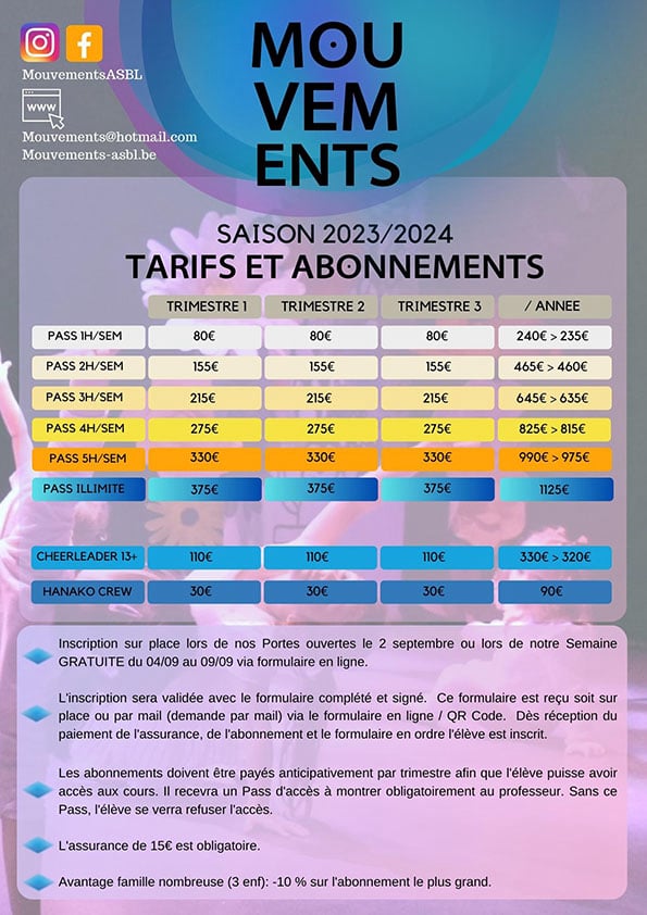 Les tarifs - Mouvements ASBL